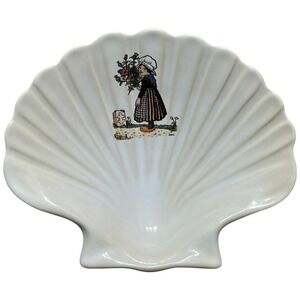 Hansi Reproduction Marc Elchinger Girl at Grave with Flowers Decorative Seashell